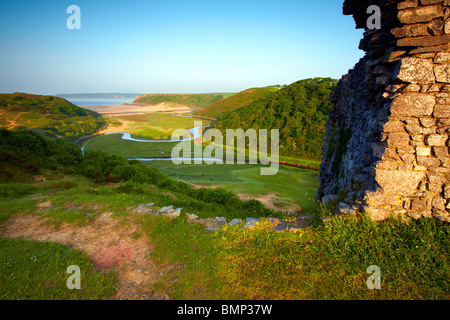 Pennard Castle, Three Cliffs Bay, Gower Halbinsel, Wales. Stockfoto