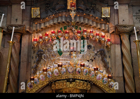 Raum mit Christi Grab in der Kirche des Heiligen Grabes Stockfoto