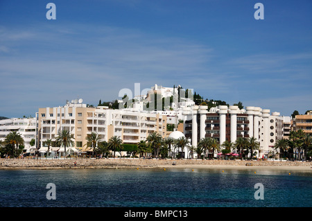 Blick auf das Resort, Santa Eularia des Riu, Ibiza, Balearen, Spanien Stockfoto