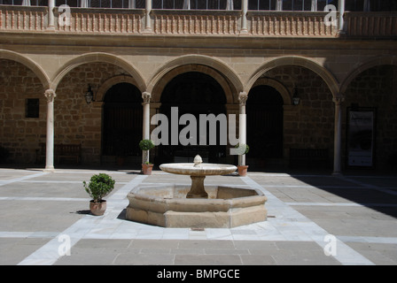 Brunnen im Innenhof, Hospital de Santiago, Westeuropa Ubeda, Provinz Jaen, Andalusien, Spanien. Stockfoto