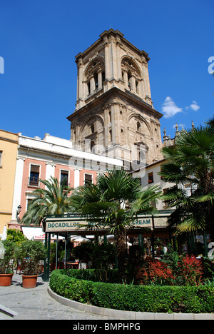 Glockenturm von der Plaza De La Romanilla, Granada, Provinz Granada, Andalusien, Südspanien, Westeuropa gesehen. Stockfoto