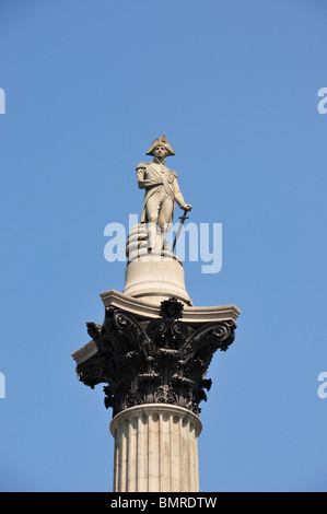 Detailansicht der Statue von Admiral Horatio, Lord Nelson, Trafalgar Square, London Stockfoto