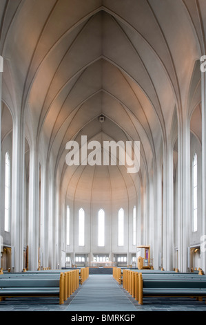 Hallgrímskirkja (Hallgrims Kirche) in Reykjavik ist die höchste und auffälligste Kirche in Island. Stockfoto