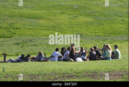 Junge Menschen mit Picknick Hampstead Heath London Sommer 2010 Stockfoto