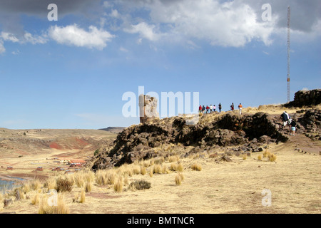 Sillustani. Pre-Inka Gräberfeld am Ufer des Sees Umayo in der Nähe von Puno, Peru. Stockfoto