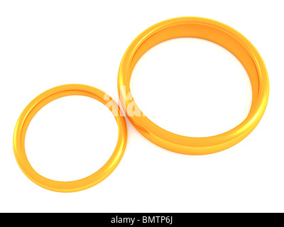zwei goldene Ringe. 3D Hochzeit Stockfoto