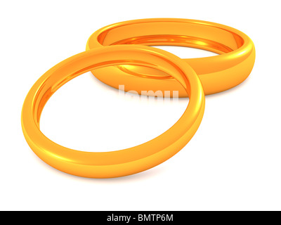 zwei goldene Ringe. 3D Hochzeit Stockfoto
