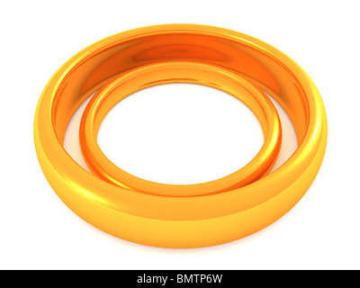 zwei goldene Ringe. 3D Hochzeit Stockfoto