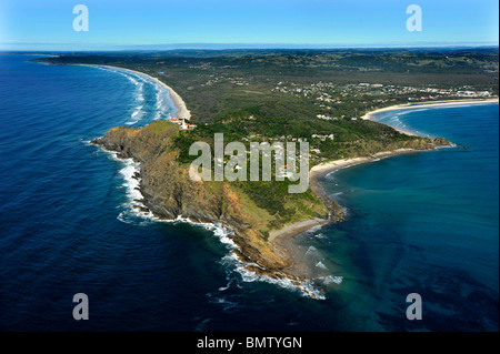 Cape Byron zeigt Wategos Beach, The Pass und Byron Township Stockfoto