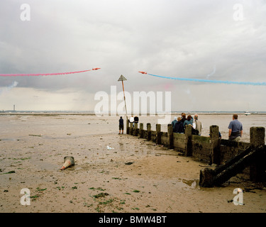 Southend Flugschau während der Anzeige von der "Red Arrows" der britischen Royal Air Force aerobatic Team. Stockfoto