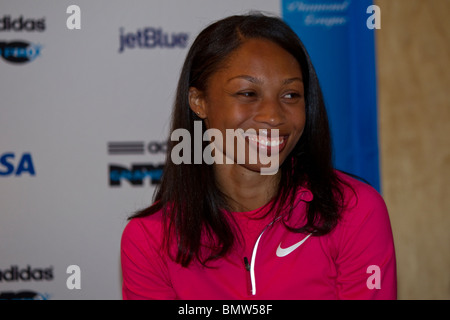 Allyson Felix (USA) auf einer Pressekonferenz für die New York Grand Prix 2010, IAAF Diamond League Stockfoto