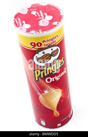 150g Karton von Crisp Pringles chips Originalgeschmack Stockfoto