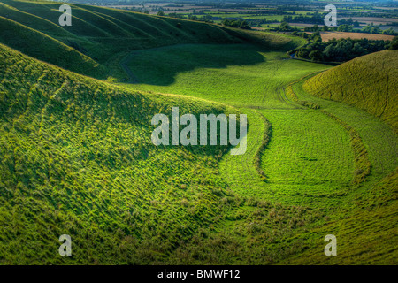 Ein High Dynamic Range (HDR) Bild suchen in "Die Krippe", auf dem White Horse Hill, Uffington, Oxfordshire, Vereinigtes Königreich. Stockfoto