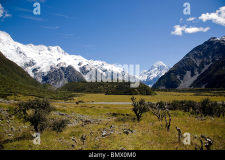 Hooker-Gletschers mit Mount Cook auf der rechten Seite Stockfoto