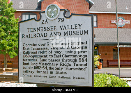 Zeichen vor der Tennessee Valley Railroad Museum Stockfoto