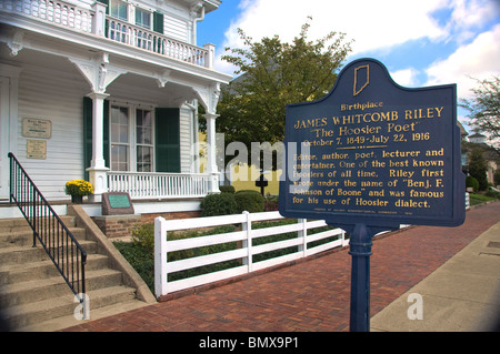 Der Geburtsort von James Whitcomb Riley (1849), der "Hoosier Dichter" Greenfield, Indiana. Stockfoto