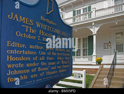 Der Geburtsort von James Whitcomb Riley (1849), der "Hoosier Dichter" Greenfield, Indiana. Stockfoto