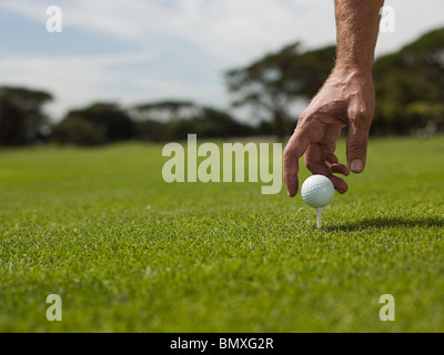 Mann, Golfen, Kugel abholen Stockfoto