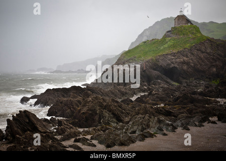 Lantern Hill und St.-Nikolaus-Kapelle in einem Sturm, Ilfracombe, Devon. Stockfoto