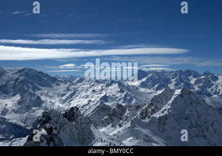 Blick vom Mont Fort über Skigebiet 4 Vallées, Verbier, Schweiz Stockfoto