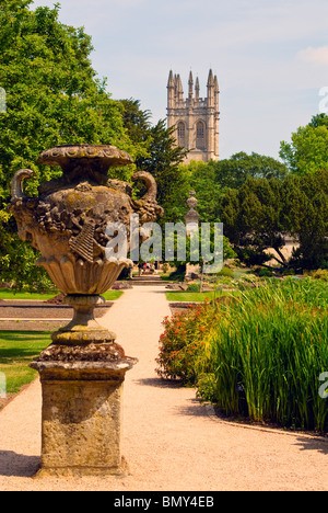 Die botanischen Gärten, Oxford, England, mit dem Turm des Magdalen College im Hintergrund Stockfoto