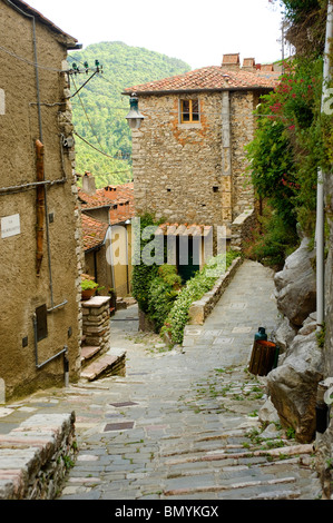 Straße in Sassetta, Toskana, Italien Stockfoto