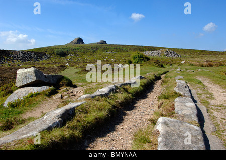 Eisenbahnstrecken der Templer Weg unten Haytor, Dartmoor Nationalpark Devon England aus Stein Stockfoto