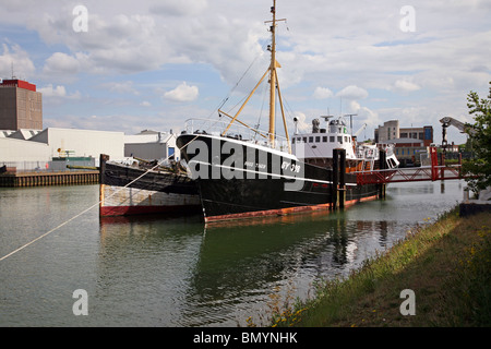 Ross Tiger, einem alten Trawler in der nationalen Fischerei Heritage Centre in der Ostküste Stadt Grimsby festgemacht Stockfoto