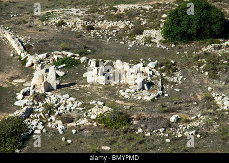 Archaelogical Site, megalithische Tempel von Hagar Qim UNESCO World Heritage Website, Aerial View, Malta Insel, Republik Malta. Stockfoto