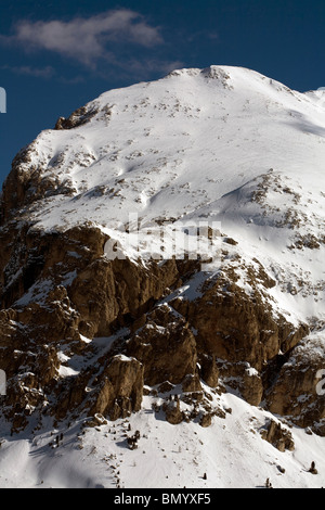 Sasso Piatto Plattkofels Sasplat Schnee eingereicht und Klippen Selva Val Gardena-Dolomiten-Italien Stockfoto