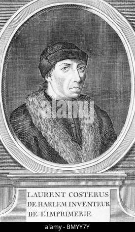 Laurens Janszoon Coster (1370-1440) auf Gravur aus den 1700er Jahren. Erfinder des Buchdrucks aus Haarlem. Stockfoto