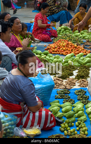 Straßenmarkt Anbieter verkaufen Gemüse in Kathmandu, Nepal. Stockfoto