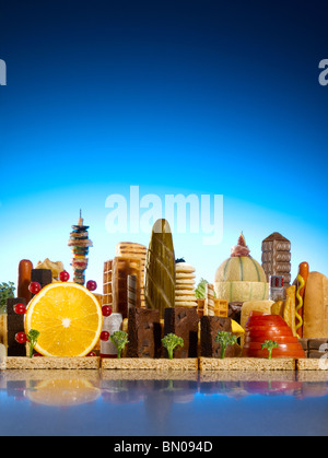 Skyline von London Stadt von Lebensmitteln gemacht Stockfoto