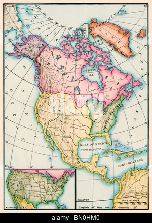 Nordamerika bei Abschluss der Revolution pro der Vertrag von Paris, 1783. Farblithographie Stockfoto