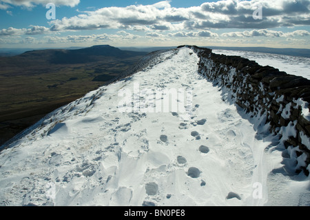 Ingleborough vom Gipfel des Whernside im Winter, Yorkshire Dales National Park, England, UK Stockfoto