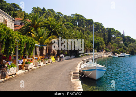 Restaurant und Pension an der Bucht, Insel Mljet, Dalmatien, Kroatien Stockfoto