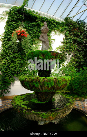 England, Cheshire, Stockport, High Lane, Lyme Park, Orangerie, moosbedeckten Brunnen Stockfoto