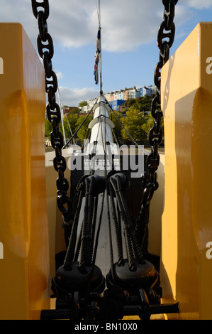 Der bugspriet am Bug des SS Great Britain in Great Western Dockyard, Bristol, England. Stockfoto