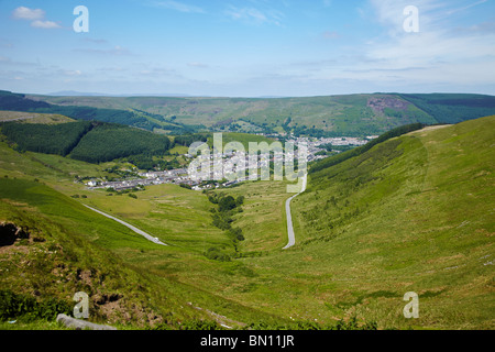 Bwlch y Clawdd, blickte in Richtung Cwm Parc und Treorchy in Süd-Wales, UK Stockfoto