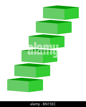 Grüne Treppe oder Treppe, isoliert auf weißem Hintergrund. Stockfoto