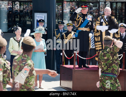 Großbritanniens Prinz Charles nimmt den Gruß an die Armed Forces Day Parade im Stadtzentrum von Cardiff Stockfoto