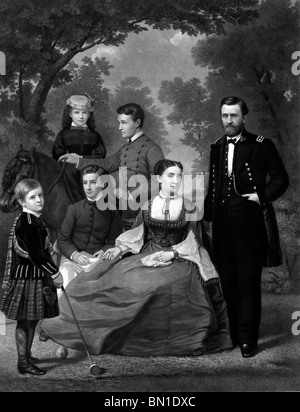 General Grant und Familie - Ulysses S. Grant und seinen vier Kindern stehen im Freien, sitzt seine Frau. Stockfoto