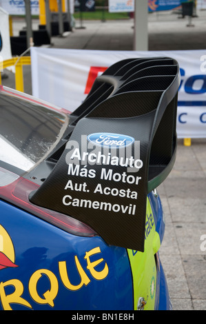 Der Heckflügel eines Rallye-Autos bei der 2010 Rally Islas Canarias (29. April und 1. Mai 2010) in Las Palmas, Gran Canaria, Spanien. Stockfoto