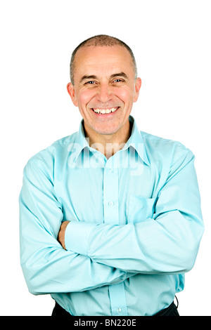 Porträt des Lächelns Mitte im Alter Mann isoliert auf weißem Hintergrund Stockfoto