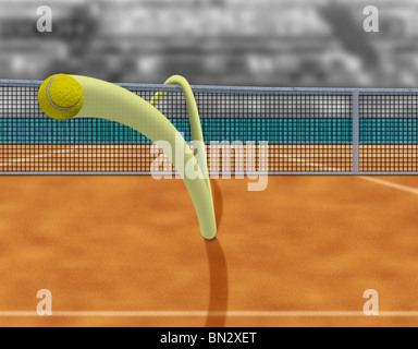 Digitale Reproduktion in 3d Der eine Abbildung des alten Hawkeye im Fernsehen gesehen auf den Tennisplätzen. Stockfoto