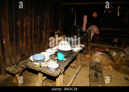 Im Inneren eines Hauses ein Hmong Dorf, Mae Hong Son, Nord-Thailand, Asien Stockfoto