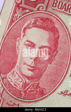 König George VI King George die sechste gezeigt auf einer Malaya Staaten Banknote aus 1941 im 2. Weltkrieg 2. Weltkrieg Stockfoto