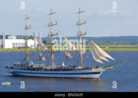 Russische Segelschiff an der Elbe, Hamburg, Germany, erhöhten Blick Stockfoto