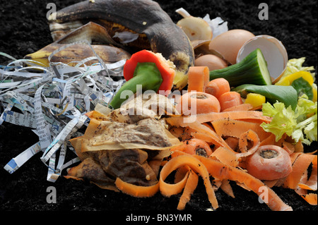 Organischer Abfallstoffe auf einem Garten Kompost. Stockfoto