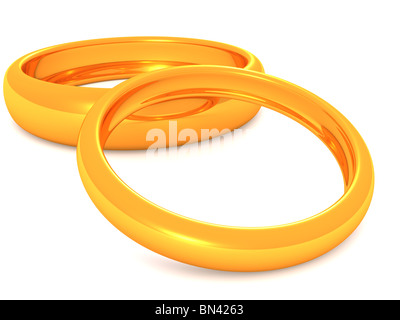 zwei goldene Ringe. 3D Hochzeit Stockfoto